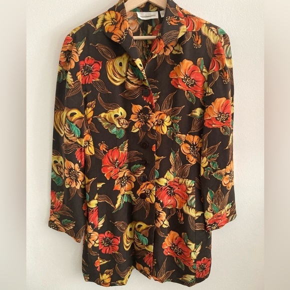 Dana Buchman 100% silk shirt fall floral button down 3/4 sleeve - Picture 1 of 5